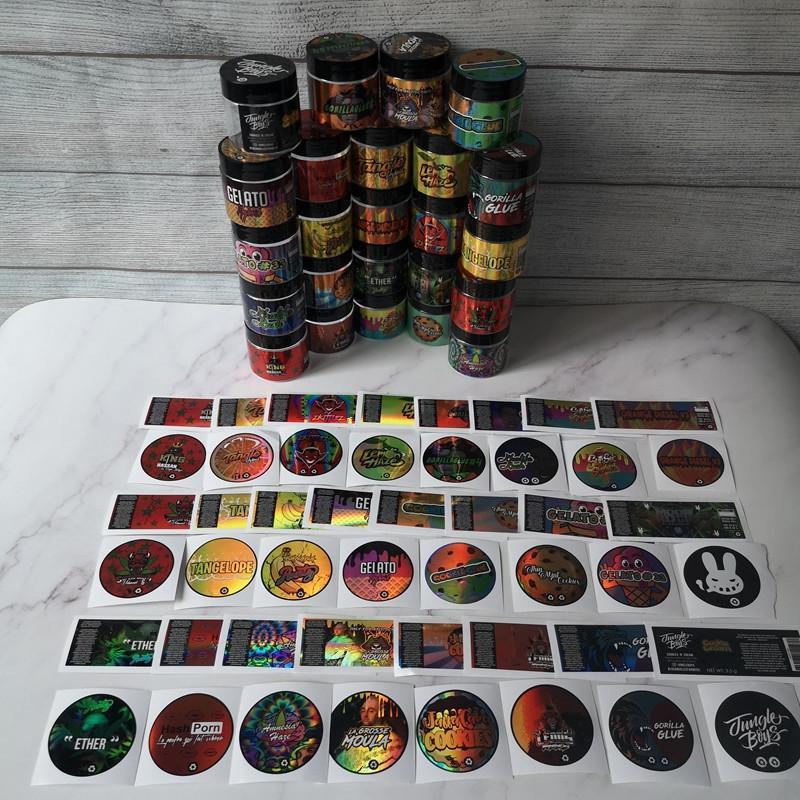 

Mixed kinds Hologram Sticker Packing Bottles Labels 3.5g 60ml plastic jar for dry herb flowers food Container