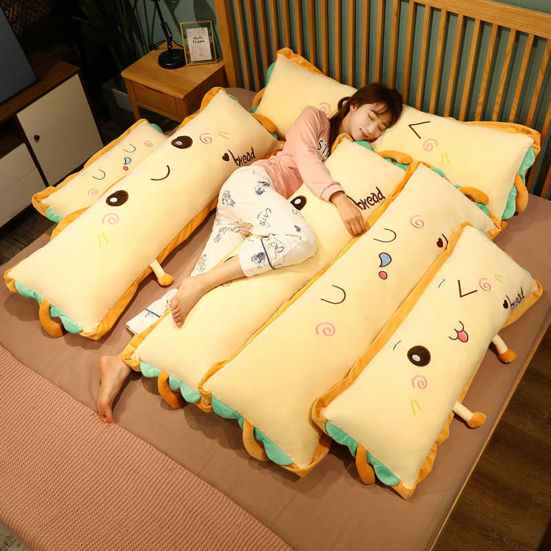 

120cm Cute Expression Bread Long Pillow Stuffed Real Life Food Plush Toy Doll Fluffy Cartoon Nap Pillow Bed Cushion Funny Gift Q0727
