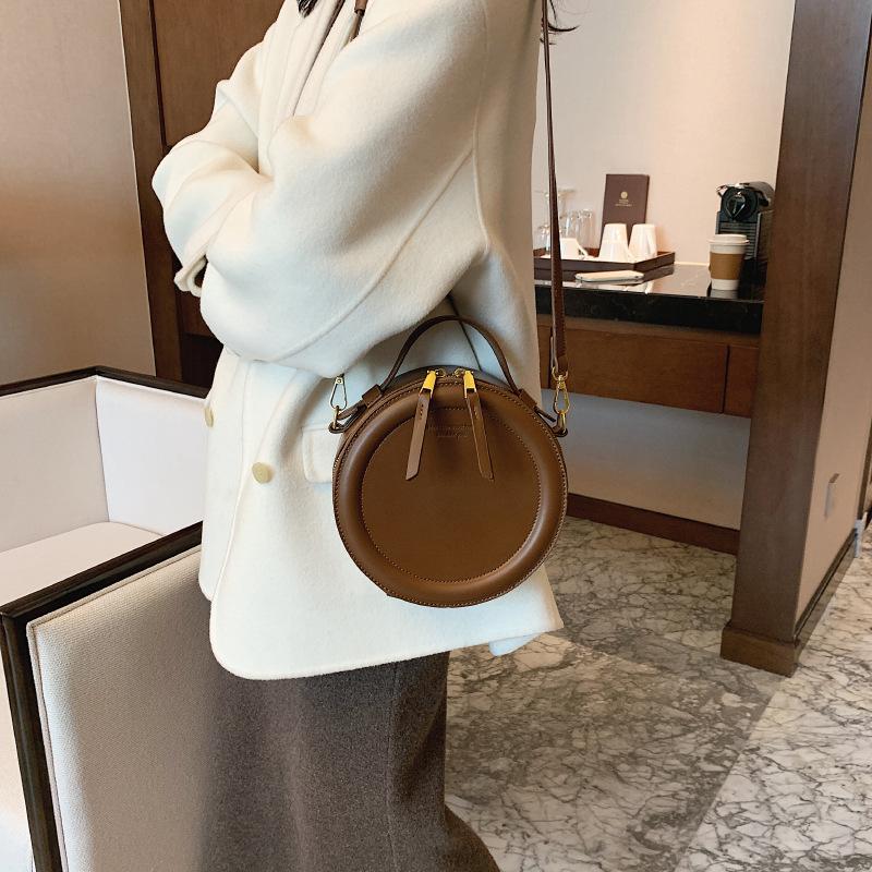 

2021 New Vintage Crossbody Bag For Women Luxury Handbags Women Bags Designer Leather Round Small Shoulder Bag Female Zip Purse, Black