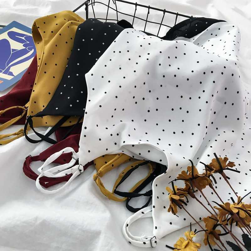 

summer boho women polka dots tank top casual white yellow red spaghetti camisole W08 210526, Beige