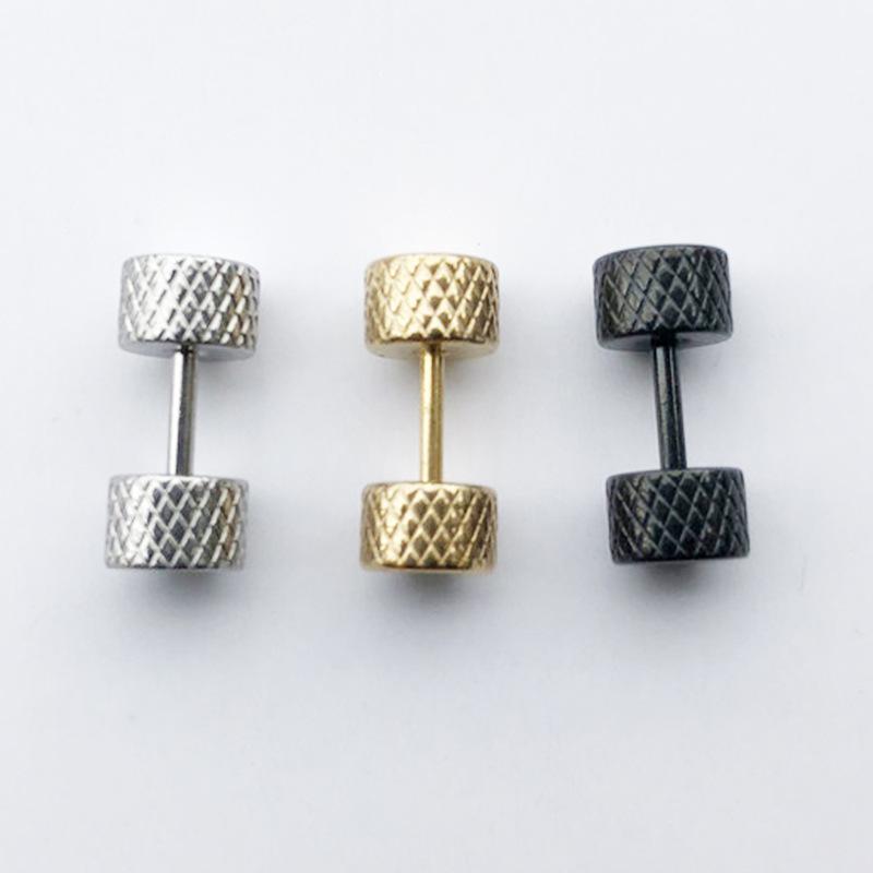

1Pair 6mm Men Male Barbell Punk Gothic Stainless Steel Stud Earrings brincos ouro masculino Black, Gold, Silver color