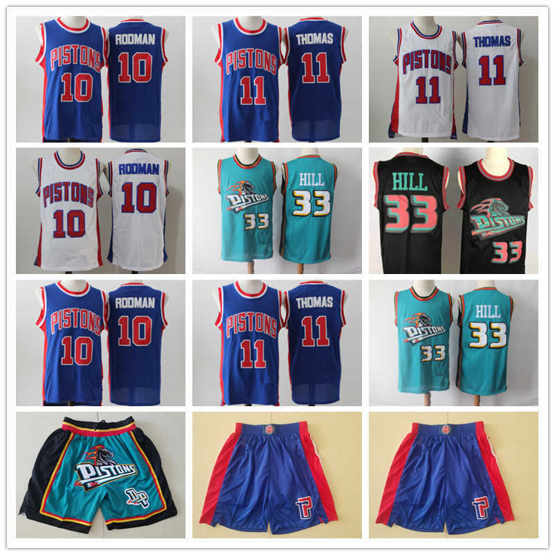 

Detroit's Mens Pistons's Jersey Throwback Grant 33 Hill Isiah 11 Thomas Dennis 10 Rodman blue white Basketball Jerseys Shorts, Color