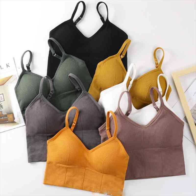 

bralette fitness thin shoulder strap women camis underwear anti-light shockproof push up bra cross back camisole femme, White