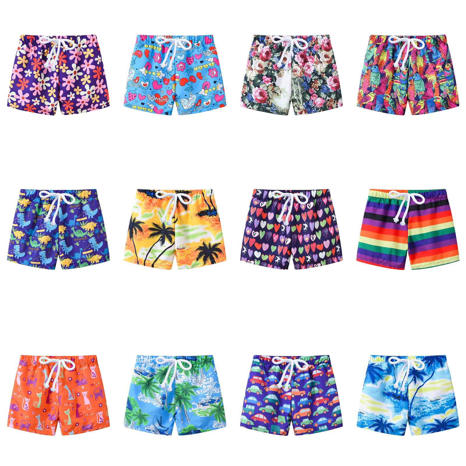 

Child Surf Board Short Cartoon Dinosaur Flower Print Boy Girl Swim Trunks Summer Baby Beach Adjustable Belt Kids Clothing Underwear, Mix randomly