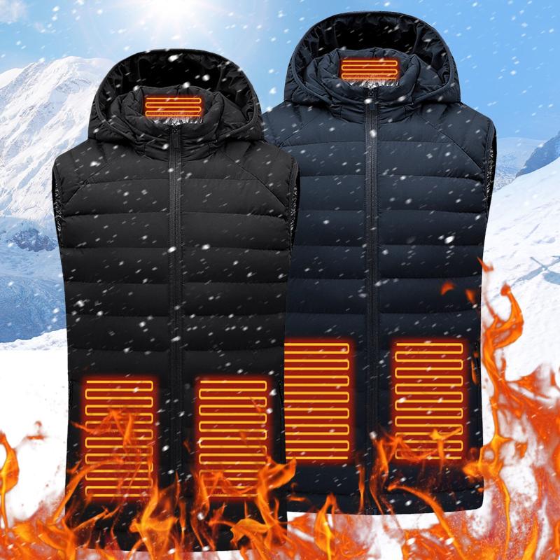 

Men's Vests Men Outdoor Usb Infrared Heating Vest Hooded Jacket Women Winter Electric Thermal Clothing Waistcoat For Sports Hiking Tops, Black