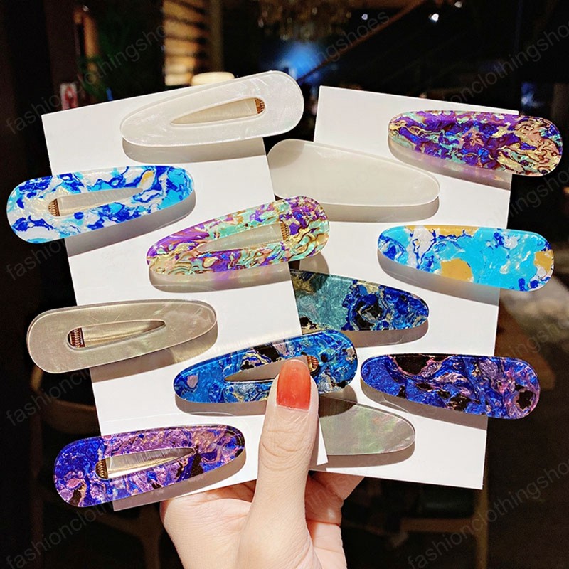 

2PCS/Set Women Elegant Colorful Print Geometric Acrylic Hairpins Sweet Hair Clip Headband Barrettes Fashion Hair Accessories, Mixed color
