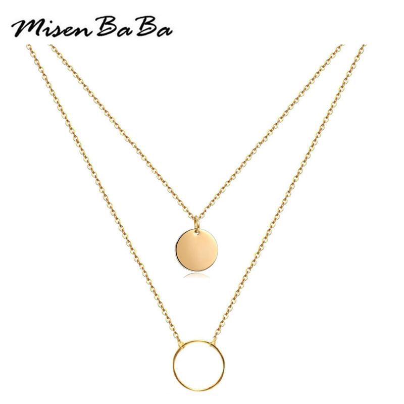 

Pendant Necklaces Stainless Steel Circle Disc Choker Necklace For Woman Multilayer Chain Hollow Jewelry