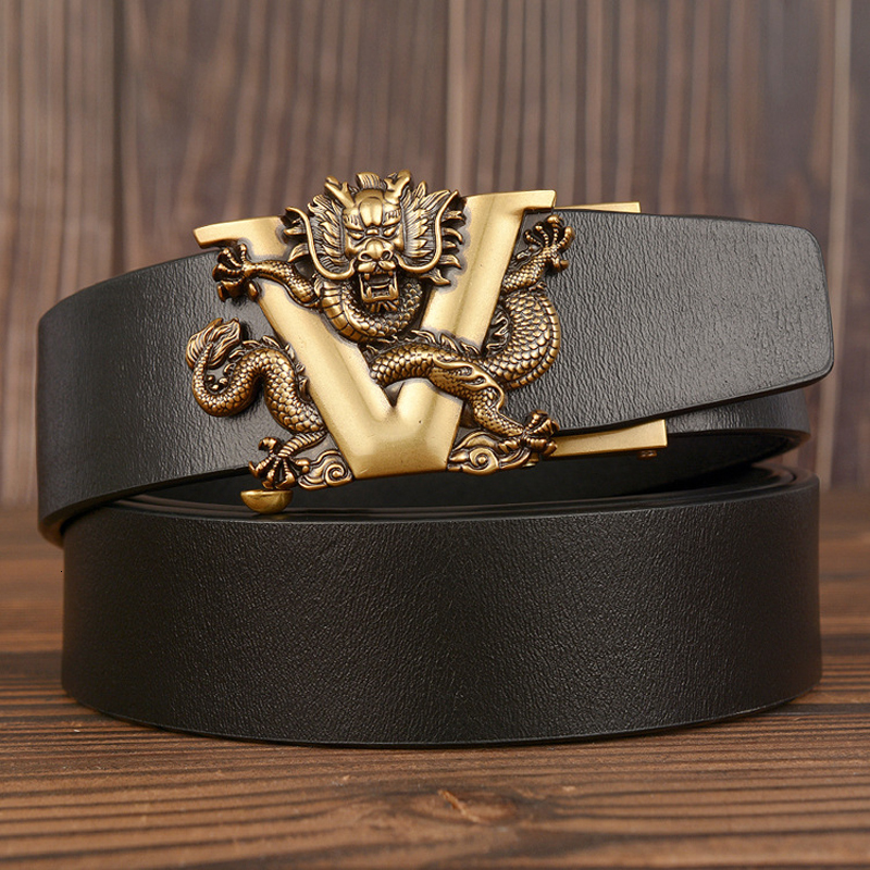 

2021 New Famous Brand China Dragon Belt Cow Genuine Luxury Leather Men's Belts for Men Strap Male Metal Automatic Buckle Sok5, Black