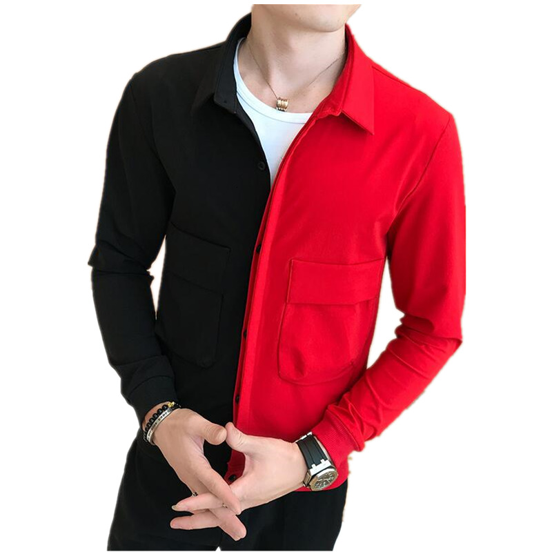 

2021 Spring New Korean Version Patchwork Black Sewing Red Coat Jacket Fine Men of the Casual Hip Hop Street Mode Rr94, Black red