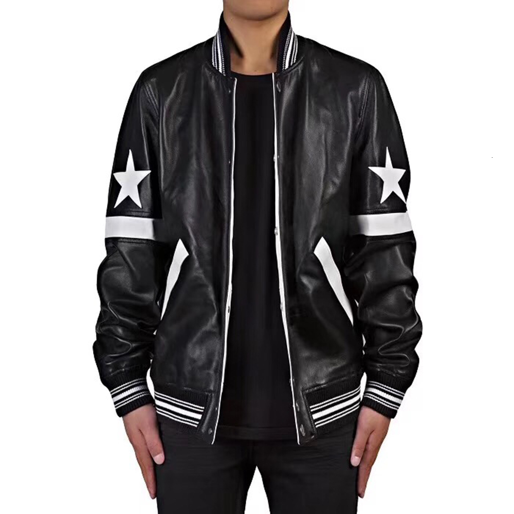 

2021 New Couro Dos Homens Bomber Jaqueta De Beisebol Motociclista Casaco Do Plutnio Falso Piloto Velo Superior Faculdade Yh8t, Black