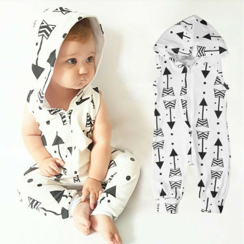 

0-2Y Baby Boys Hooded Girls Romper Newborn Vest Kids Jumpsuit Kid Bodysuit Girl Sleeve Zipper Clothes Boy Outfit Sets, White