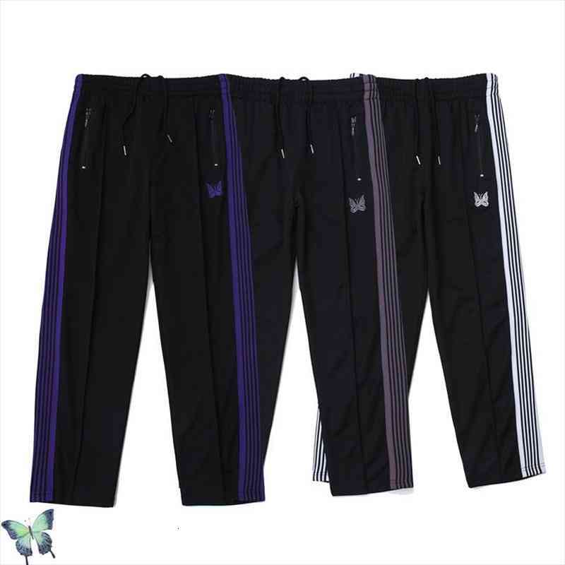 

needles awge embroidery butterfly women pant hip mesh striped sweatpants fast joggers, Black