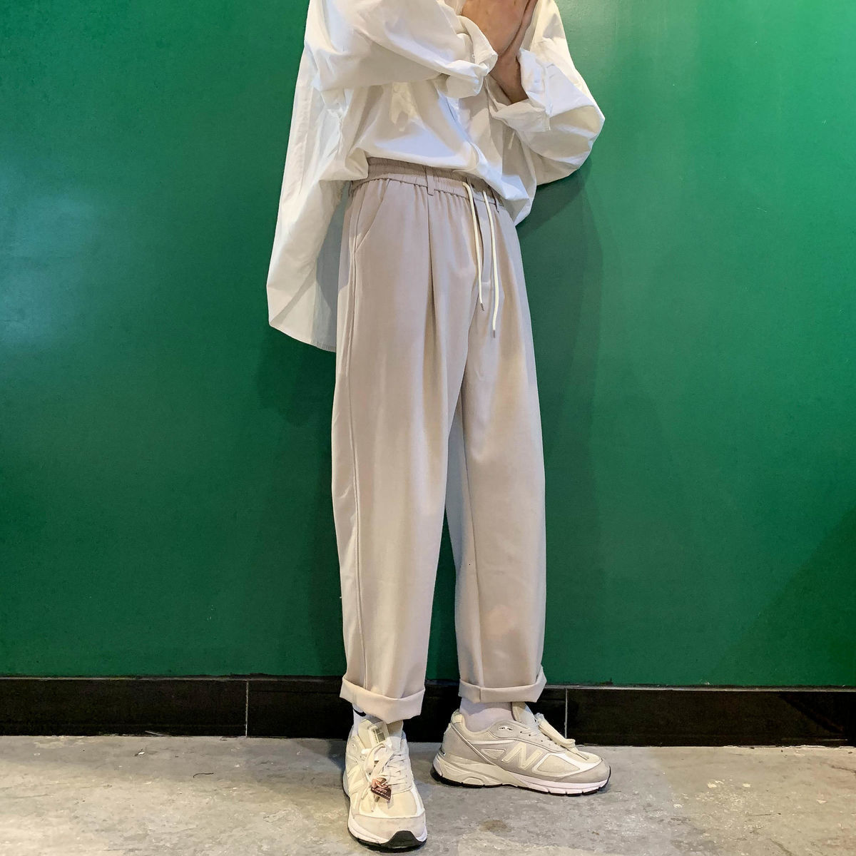 

2021 New Men' Fashion Baggy Elastic Casual High-quality Haren Pants Streetwear Black/khaki Color Trousers Plus Size -2xl 9dcu