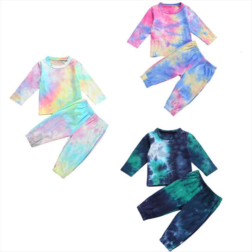 

fashion toddler baby girl boy tie dye printed autumn clothing set 2pcs long sleeve om t neck pant, White