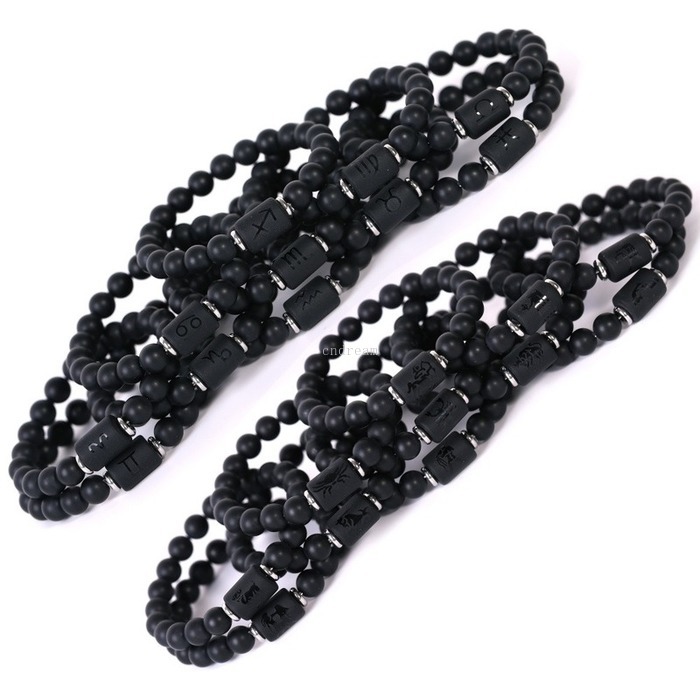 

Black stone Strands Horoscope sign Beaded Stretch Bracelets 12 Constell Bracelet for women men Fashion jewelry will and sandy
