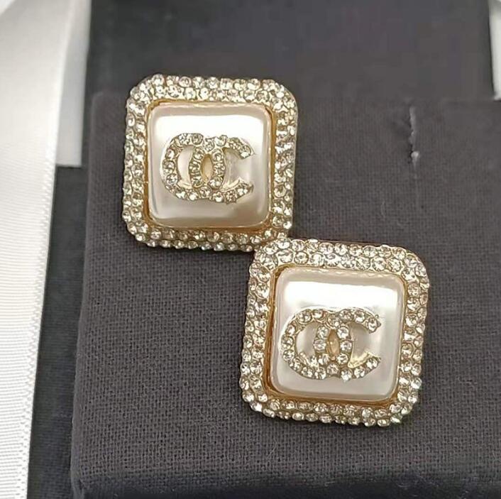 

Luxury Designer Gold Plated Stud Earrings Brand Double Letter Fashion Women Crystal Rhinestone Geometric Square Earring Earloop High-end Womens Wedding Jewelry