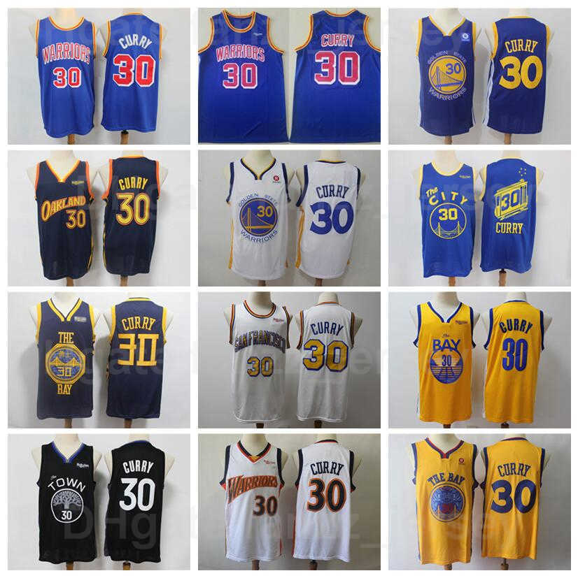 Men Vintage Stephen Curry Basketball Jersey 30 Retro Away Black Navy Blue White Yellow Team Color Pure Cotton For Sport Fans Breathable Uniform Exce