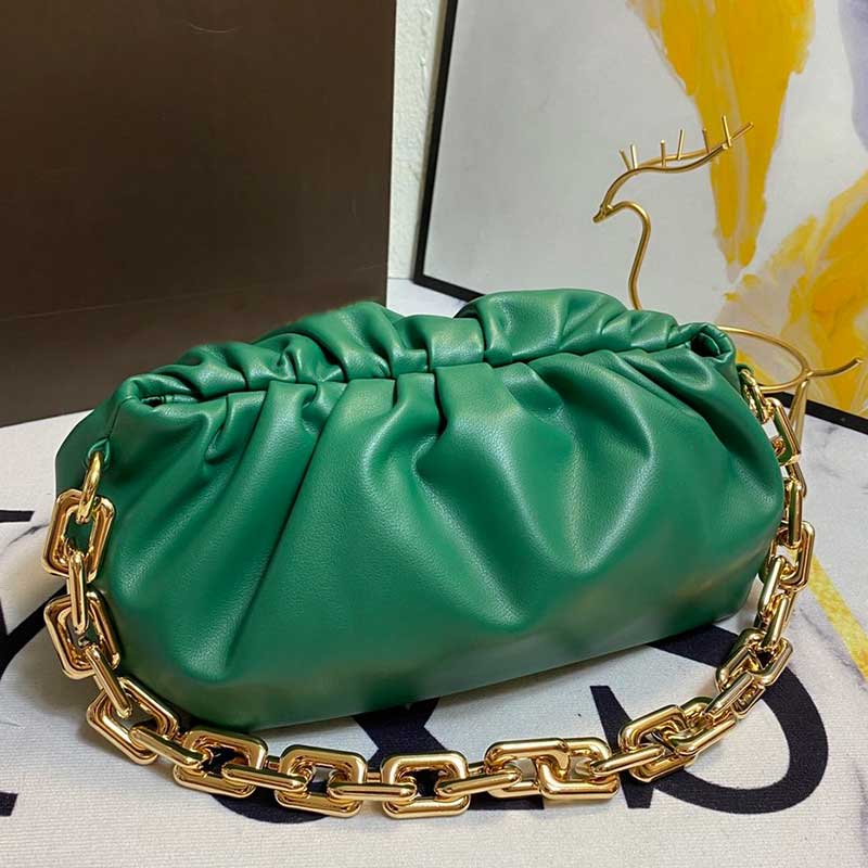 Bolso de hombro con cadena dorada, bolso de cena para mujer, bolso cruzado, bolso de nube, bolso de mano de cuero auténtico auténtico, bolsos de