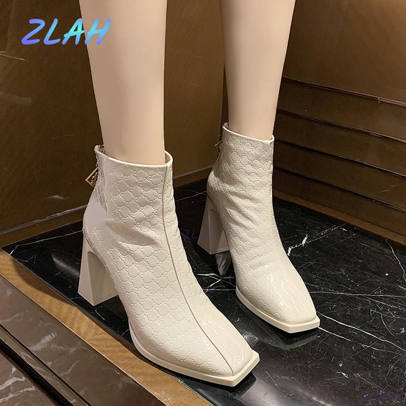 

Boots Winter Women Short Rear Zipper High Heels Zlah Fashion Party Women's, Black