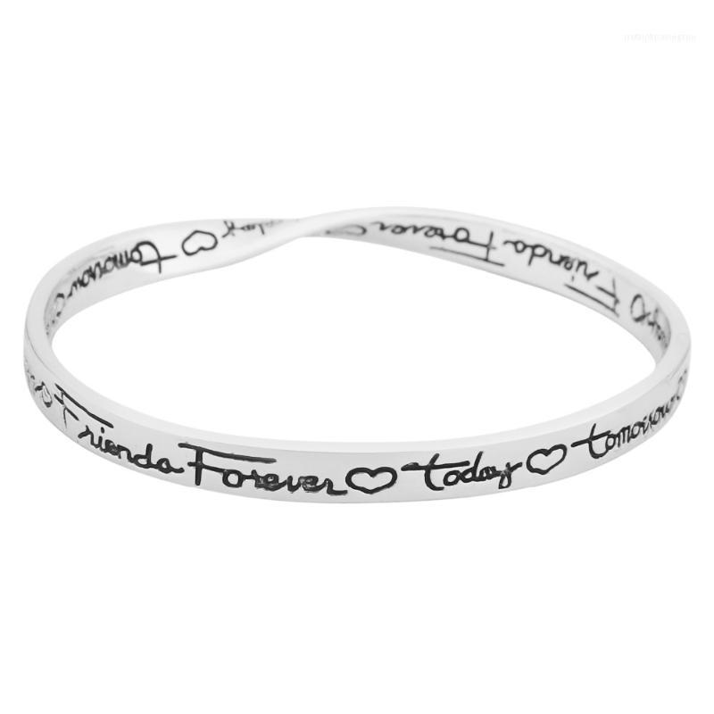 

Bangle Handmade Letter Today Tomorrow Always Friends Forever Silver Color With Heart Oval Friendship Jewelry Gift1