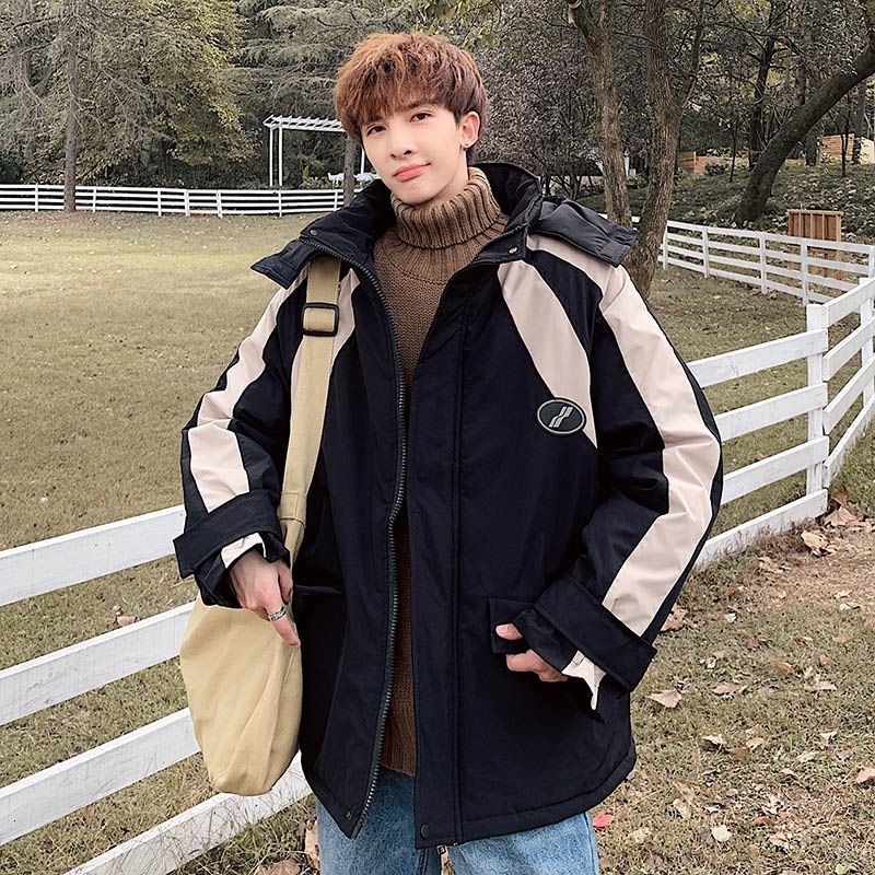 

2021 New Winter Solid Men's Loose Cotton-padded Snow Hoodies Casual Trench Fashion Jackets in Hot M-5xl Parkas Yzle, Black