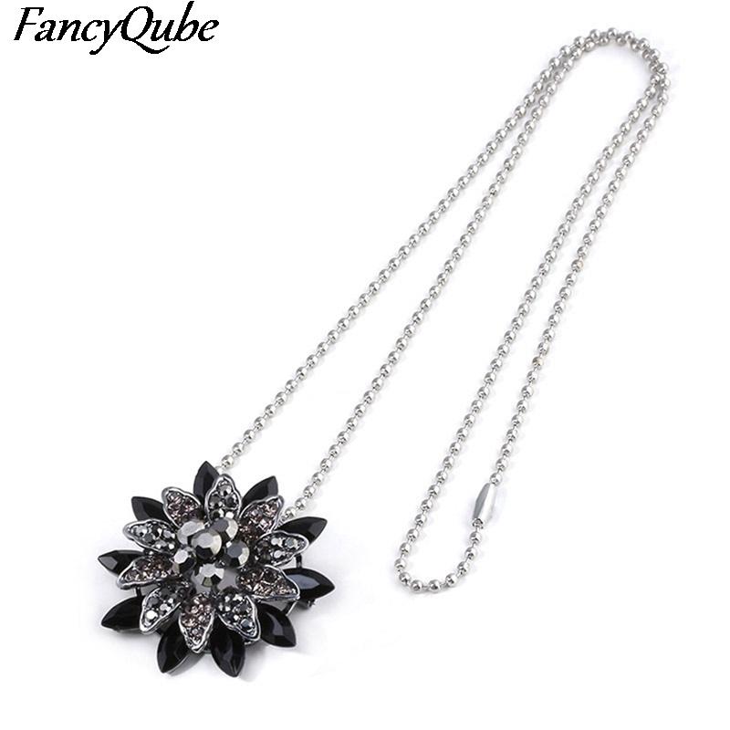

Pendant Necklaces The Black Dahlia Necklace Vintage Flower Pins For Women Banquet Crystal Jewelry, Silver