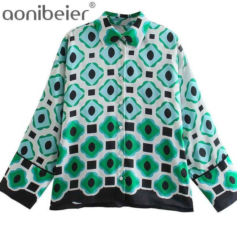 

20221 Summer Za Fashion Geometric Print Women Loose Shirts Drop Long Sleeve Chic Female Casual Blouses Tops Button-Up 210604, Pants