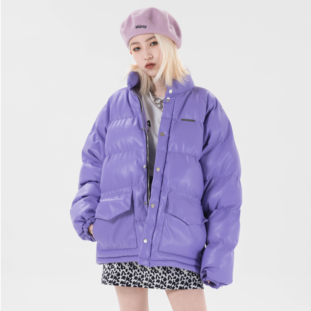 

2021 New Pu Leather Cotton Padded Parkas Men Women Winter Outwear Drop Shoulder Warm Coats Street Fashion Couple Clothing Rhxa, Turquoise