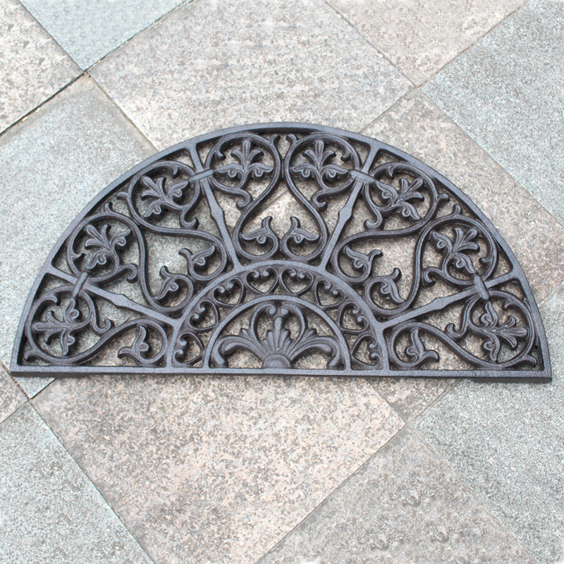 

Decorative Cast Iron Doormat Scroll Door Mat Half Moon Circle Home Garden Doorway Theshold Ornament Metal Craft Vintage Antique Brown Rustic Ornate