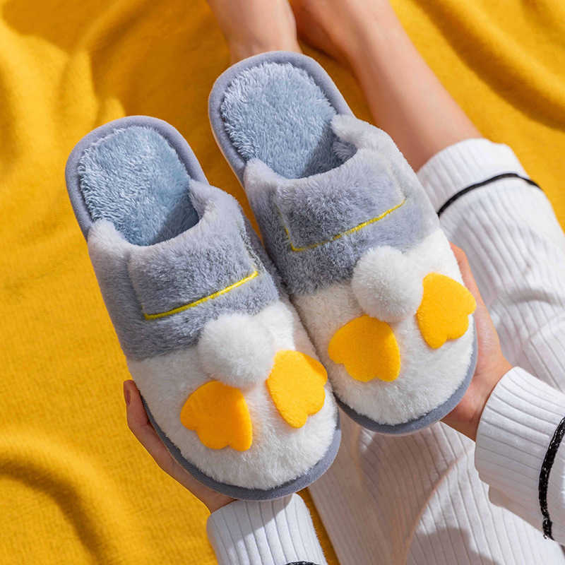 

Cotton Slippers Female Winter 2021 New Cute Cartoon Duck Indoor Household Couple Plush Warm Slippers Male H0827, Yellow
