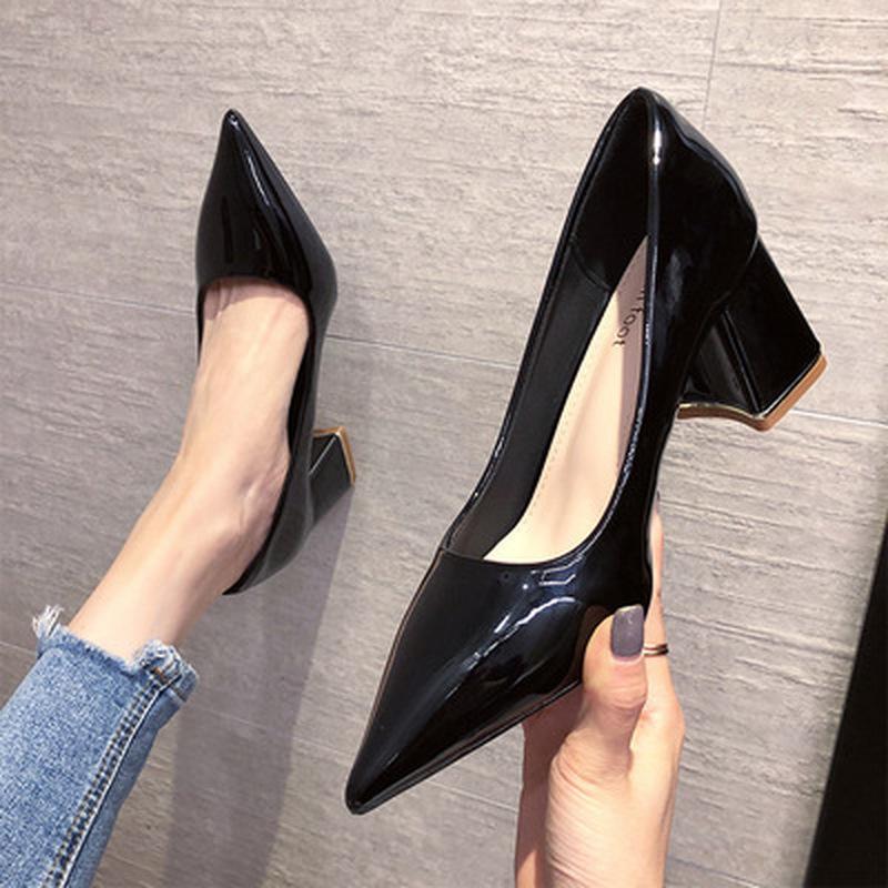

Dress Shoes Fashion Women Fine With Single Pumps 2021 Simple Style Square Heel Tidal Current Pointed Toe High Heels, Yellow