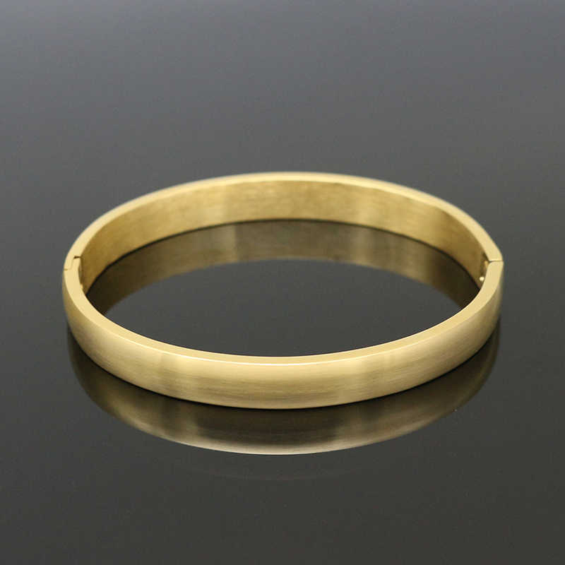 

Simple Smooth Couple Jewelry Gold/silver Color Lover Bangle Plain Stainless Steel Bracelets & Bangles for Men Women Present Q0719
