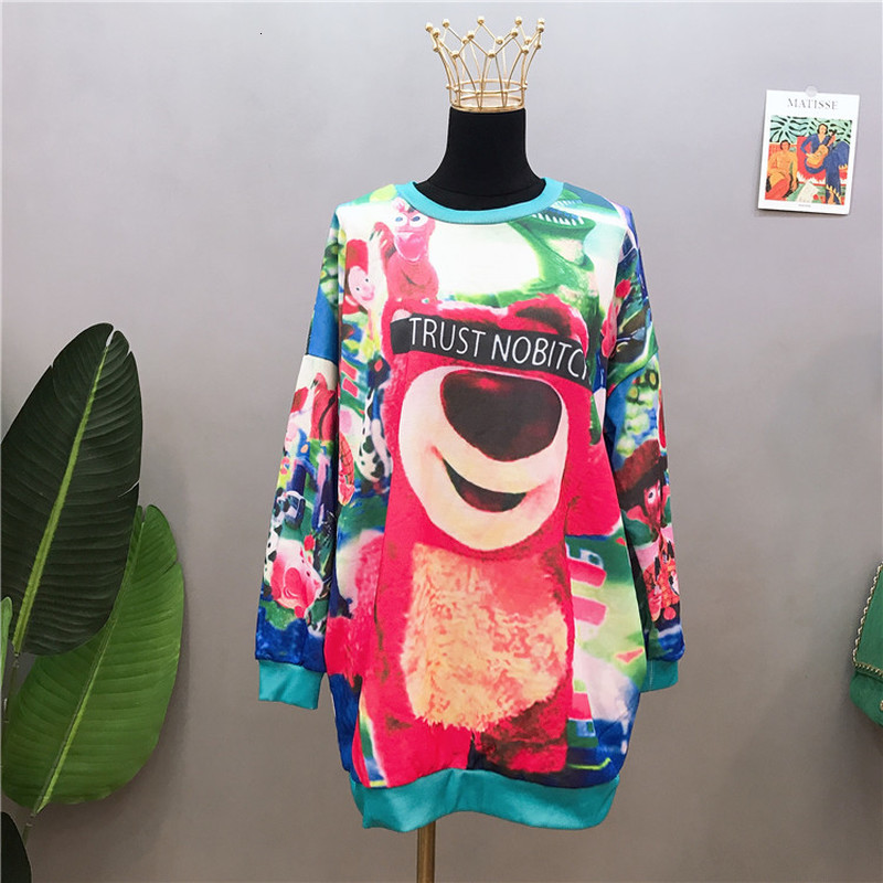 

2021 Rose Bear Dog Cartoon Harajuku Sweatshirt Women Oversized Warm Winter Tops Kawaii Girls New Plus Size Loose Casual Rp6j