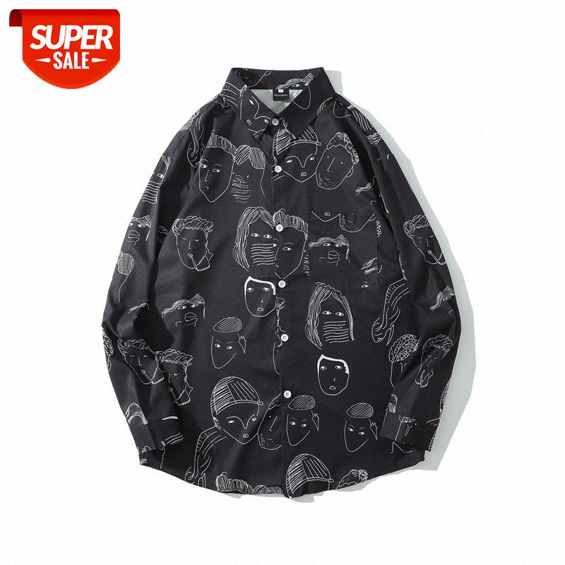 

Fun printing long-sleeved shirt hip-hop half-sleeved loose casual Wei Yi jacket men #6e0J, White;black