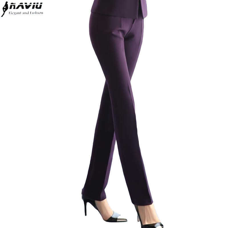 

Fashion Formal Women Trousers Plus Size Autumn Winter Office Ladies Solid Color Slim Mid Waist Pants 210604, Purple