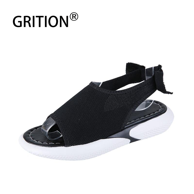 

GRITION Women Sport Sandals Flat Bowknot Breathable Mesh Slip On Slippers Casual Platform Non Slip Outdoor Beach Shoes Summer, Black
