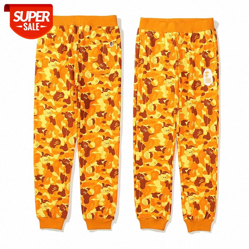 

Japanese brand shark ape head joint pubg good luck tonight eat chicken camouflage full printed trousers pant #Pk86, Orange camouflage