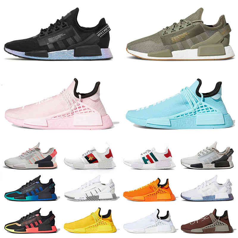 

Pharrell Williams x Adds Human Race Hu Trail Running Shoes Nmd R1 v2 Legacy Green Black Speckled White Grey Aqua Tones Men Women Sports, # black speckled 36-45