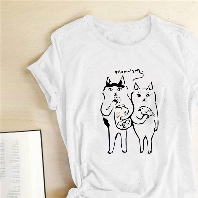 

cats printing t shirts women shirts summer graphic tees women funny round neck womans clothing fashionable ropa de mujer verano, White
