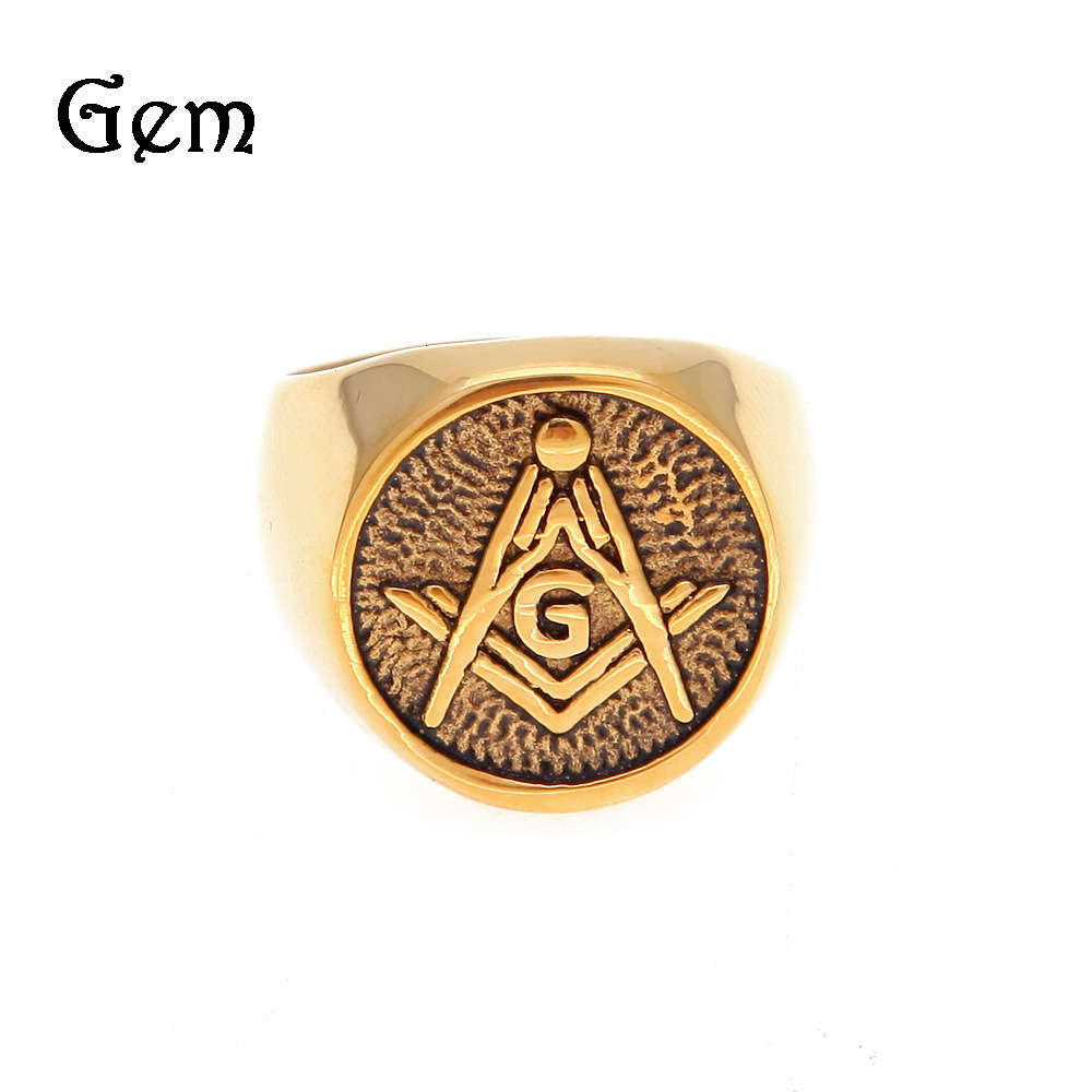

Men's hip hop ring stainless steel round Ag Freemason ring