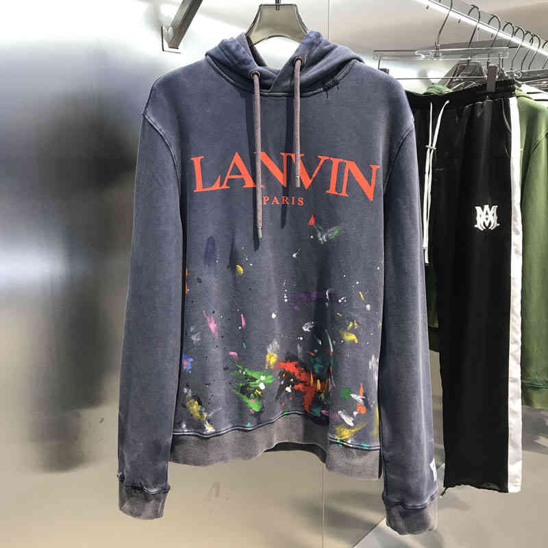 

Fashion Co Branded Heavy Industry Washing Color Painting Graffiti American Street Loose Hoodie Men, Black