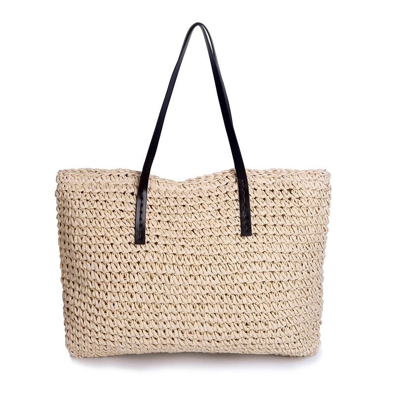 

Beach Holiday Japanese Korean large capacity one shoulder knitting pure color simple forest straw women's bag, Khaki