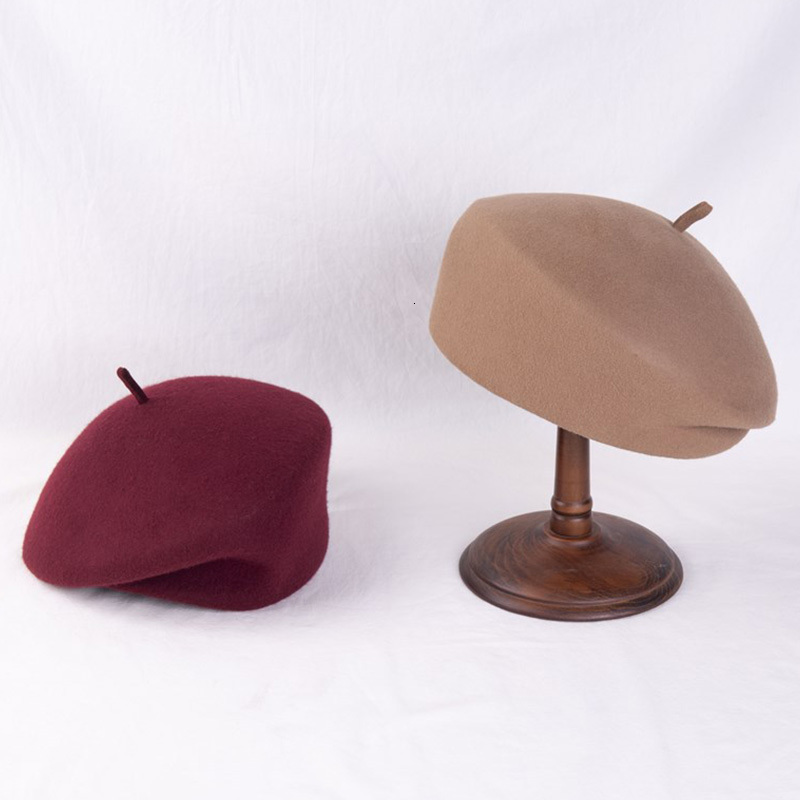 

2021 New Elegant Solid Winter Women Wool Felt Beanie French Beret Ladies Pillbox Camel Black White Fascinator Hat Xxjx