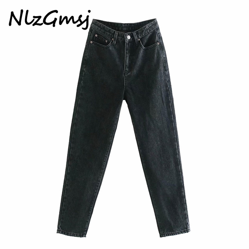 

Nlzgmsj Vintage Mom Jeans Woman England Style High Street Denim Pants Washed Loose Waist Boyfriend For Women 210628, As picture
