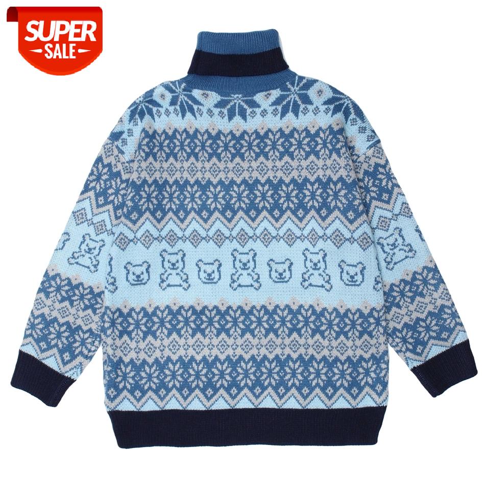 

Hip Hop Retro Men Sweaters Harajuku Sweater Pullover Men Bear Snowflake Knitted Sweater 2020 Winter Street Clothing Unisex #N331, White;black