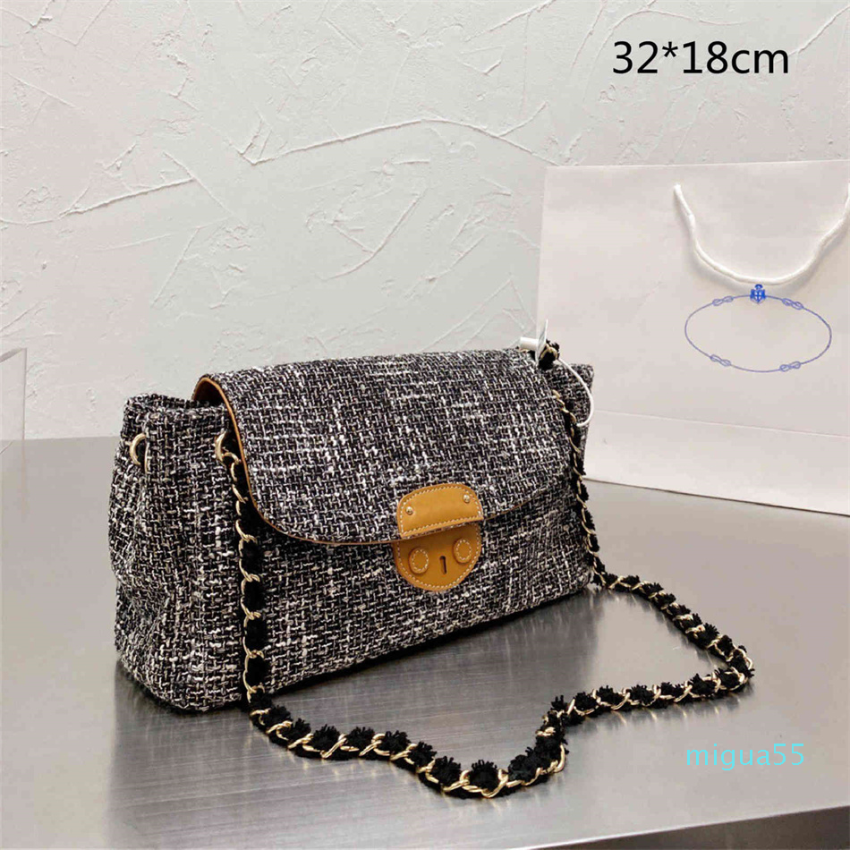 

Flower Classic Flower Classic Fashion Women Bags Designers Crossbody Vintage Shoulder Bag Lady Purses Denim Fur Chain Medium Size Flaps High, Blue(with l0g0)