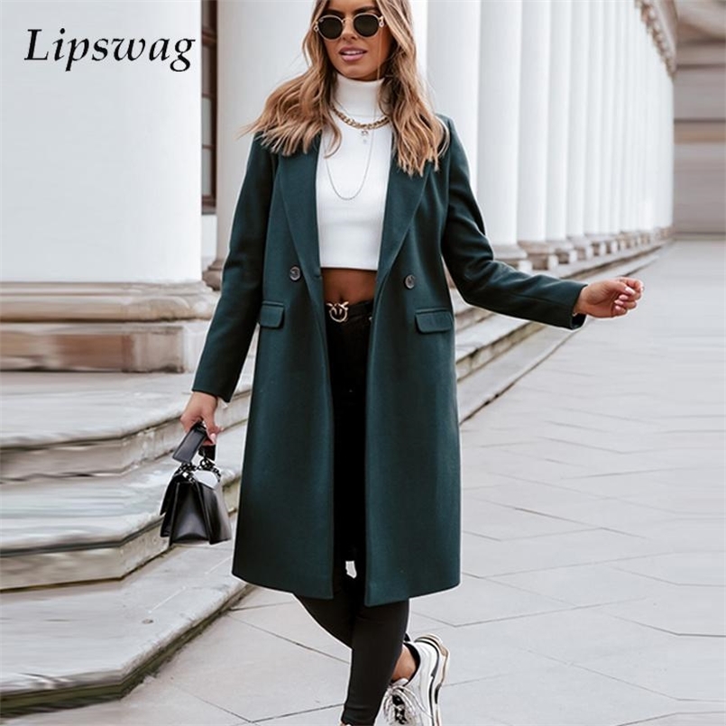 

Lady Fashion Elegant Long Overcoat Women Autumn Winter Casual Loose Turn-Down Collar Woolen Coat Tops Long Sleeve Outerwear 211110, 01 khaki