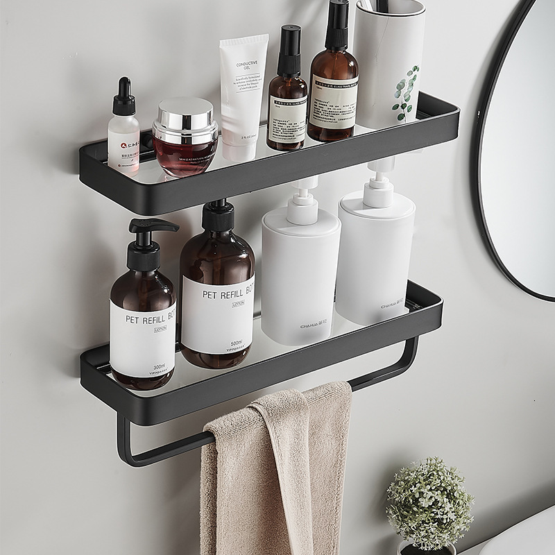 

2021 New Bath Shower with Bar Aluminum Black Glass Bathroom Corner Shelf Wall Mounted Kitchen Storage Holder G7gj