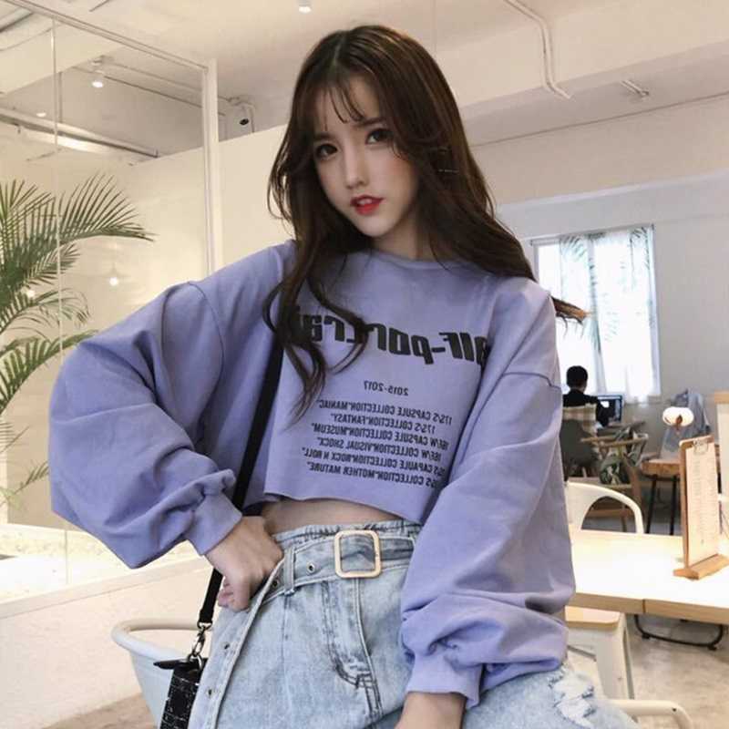

Summer Harajuku Women's Long Sleeve Letter Print Fashion Casual Large Size M-2XL Round Collar Hip Hop Autumn Short T-Shirt 210608, White