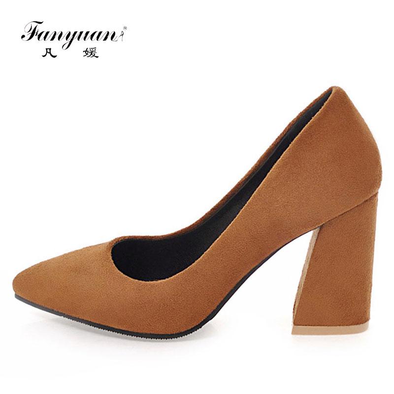 

Fanyuan Plus Size 33-45 Discount Women shoes Concise Pointed toe Ladies Party wear shoes Hoof heel office Lades High heels 6 cm, Beige